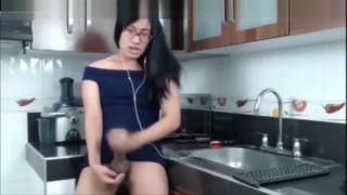 Putita Monstercock lady-boy latin chick Jerking In The Kitchen! Hung - 1